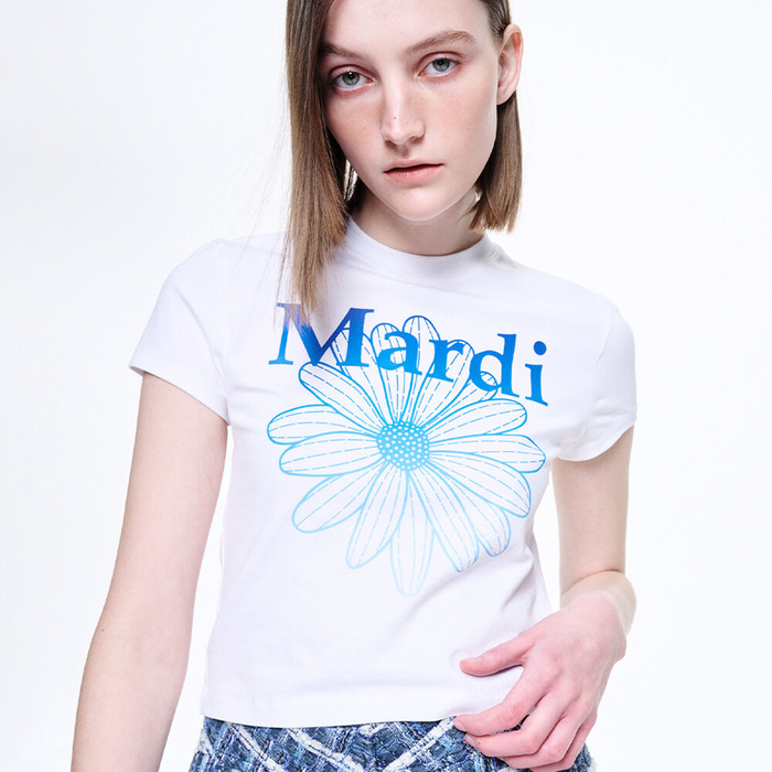 CROPPED TSHIRT FLOWERMARDI GRADATION_WHITE BLUE