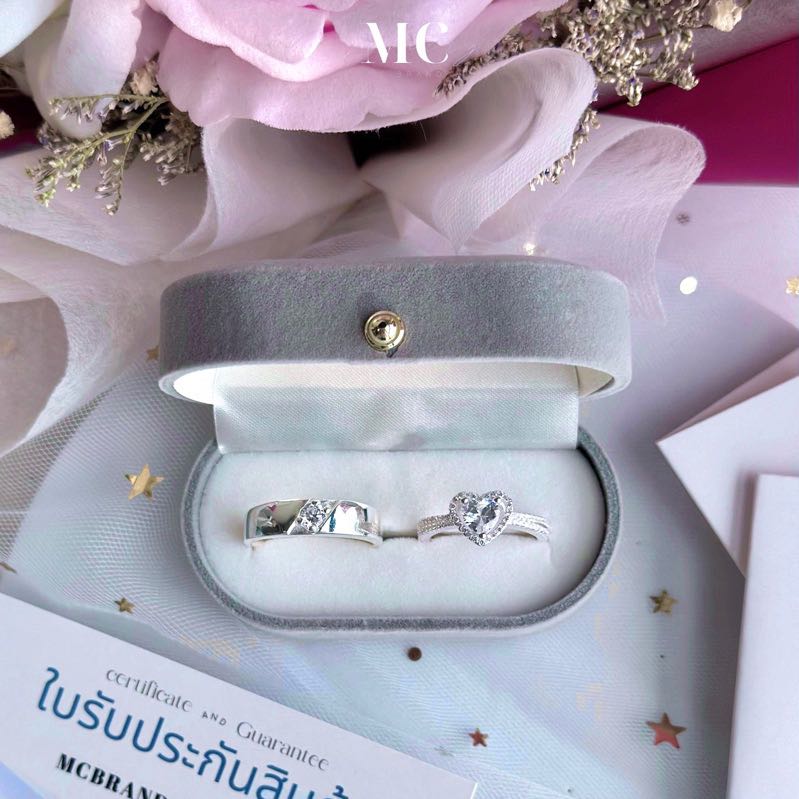 แหวนคู่เงินเเท้,เงินชุปทองคำขาวรุ่นCiloxCarina✅สลักชื่อฟรี I🤍ไม่ลอก ไม่แพ้ ✨แถมฟรีกล่องจิวผ้าเช็ด✨ 