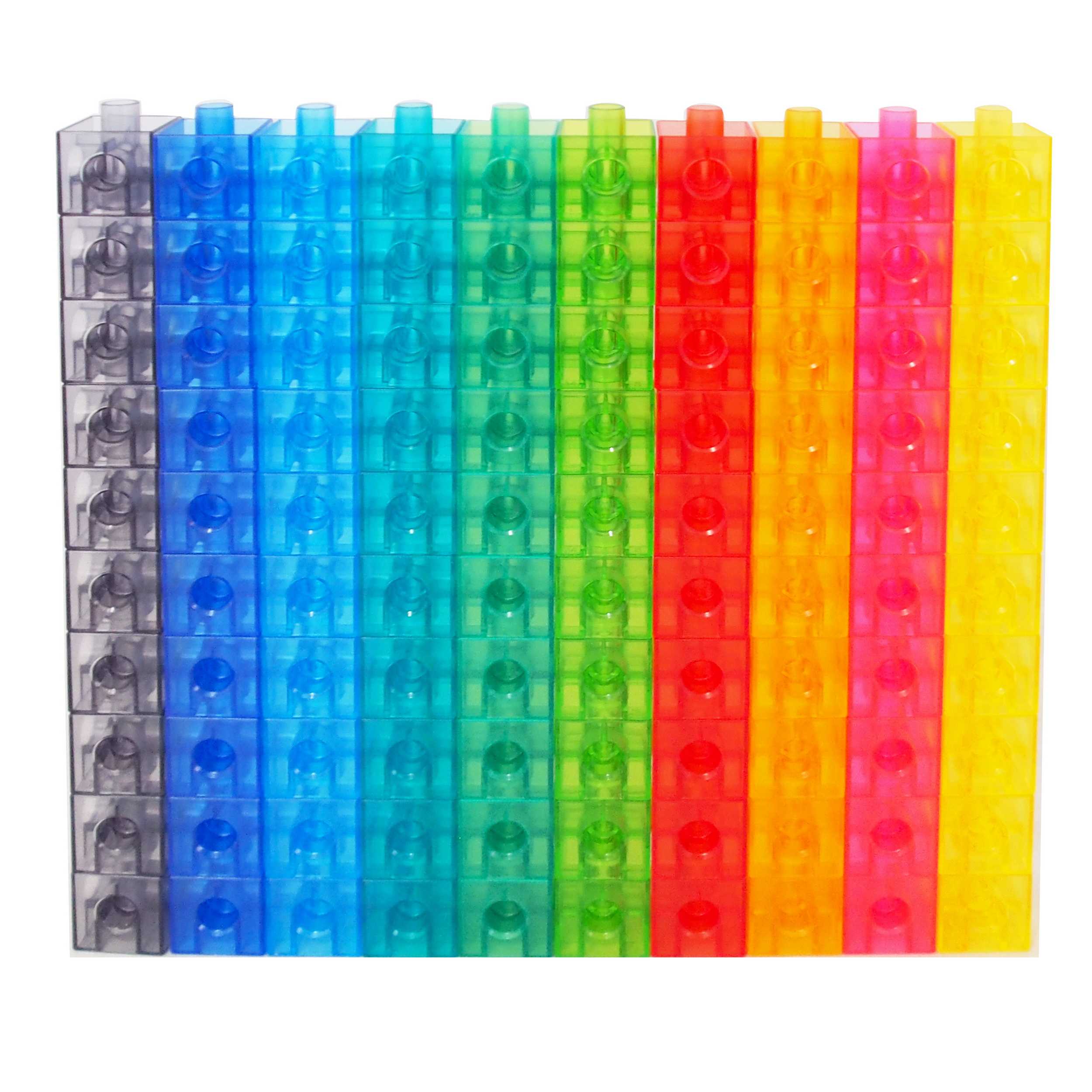ลูกบาศก์ตัวต่อ 2 ซม. แบบโปร่งใส (100 ชิ้น, 10 สี)