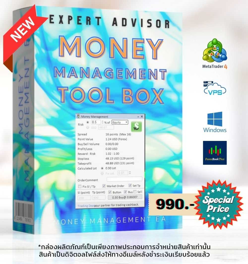 Money Management Toolbox EA อีเอช่วยเทรดมือสำหรับคำนวณล็อตอัตโนมัติก่อนออกออเดอร์ ใช้ใน MT4