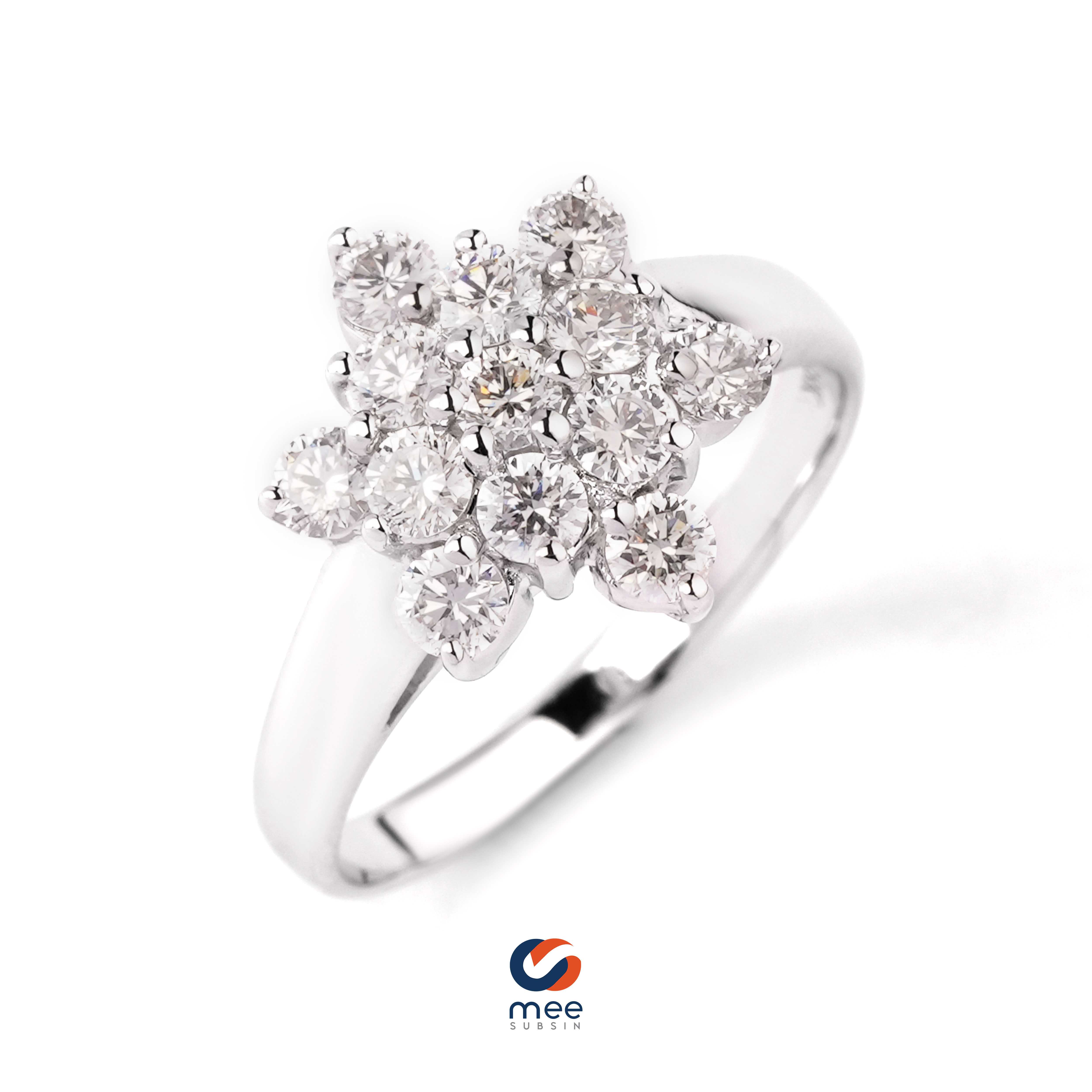 แหวนเพชรเกล็ดหิมะ Snowflake เพชรรวม 0.91 กะรัต น้ำ  98 ตัวเรือนทองคำขาว 18k [RG230065]