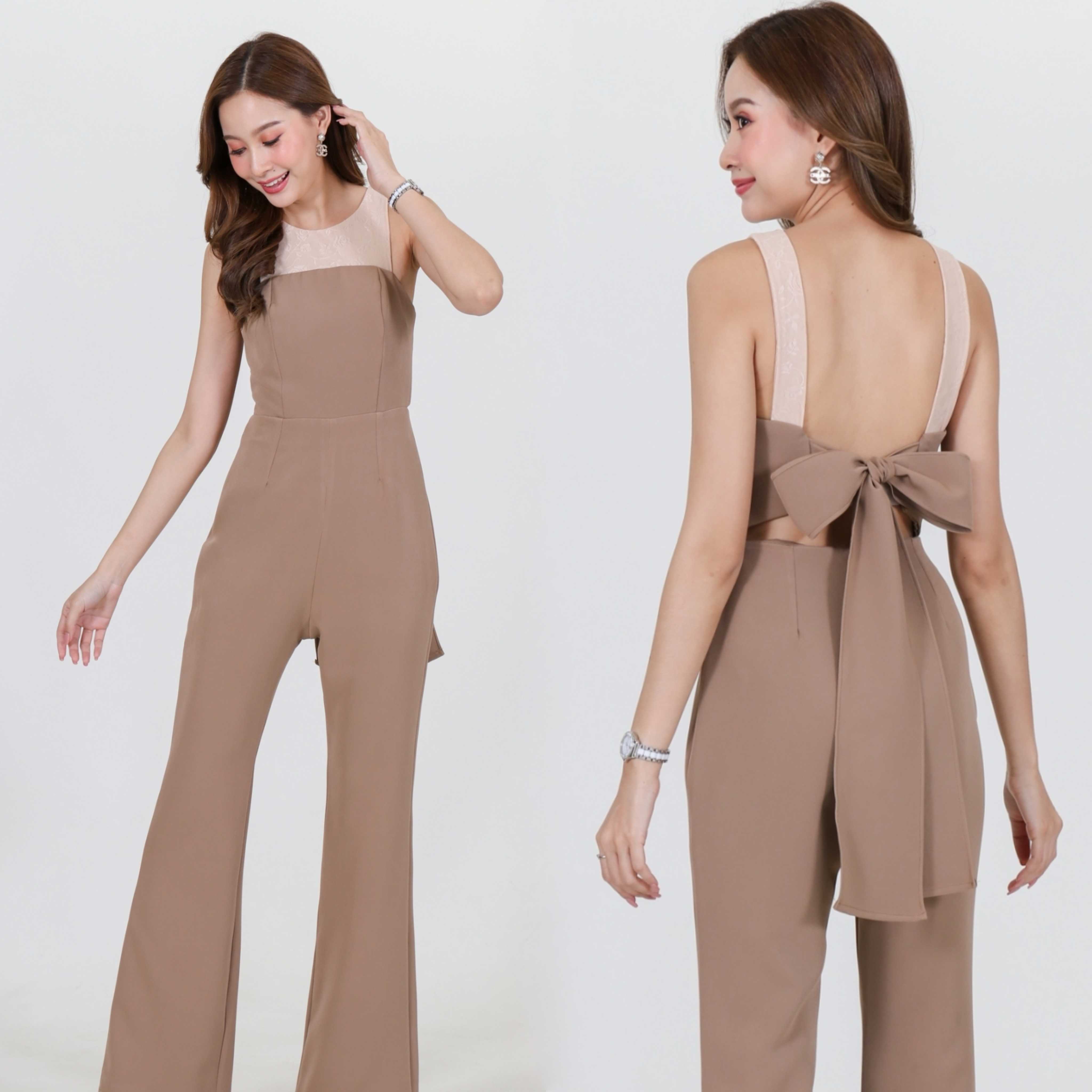(พร้อมส่ง) Bellaze Jumspuit Cream Khaki
