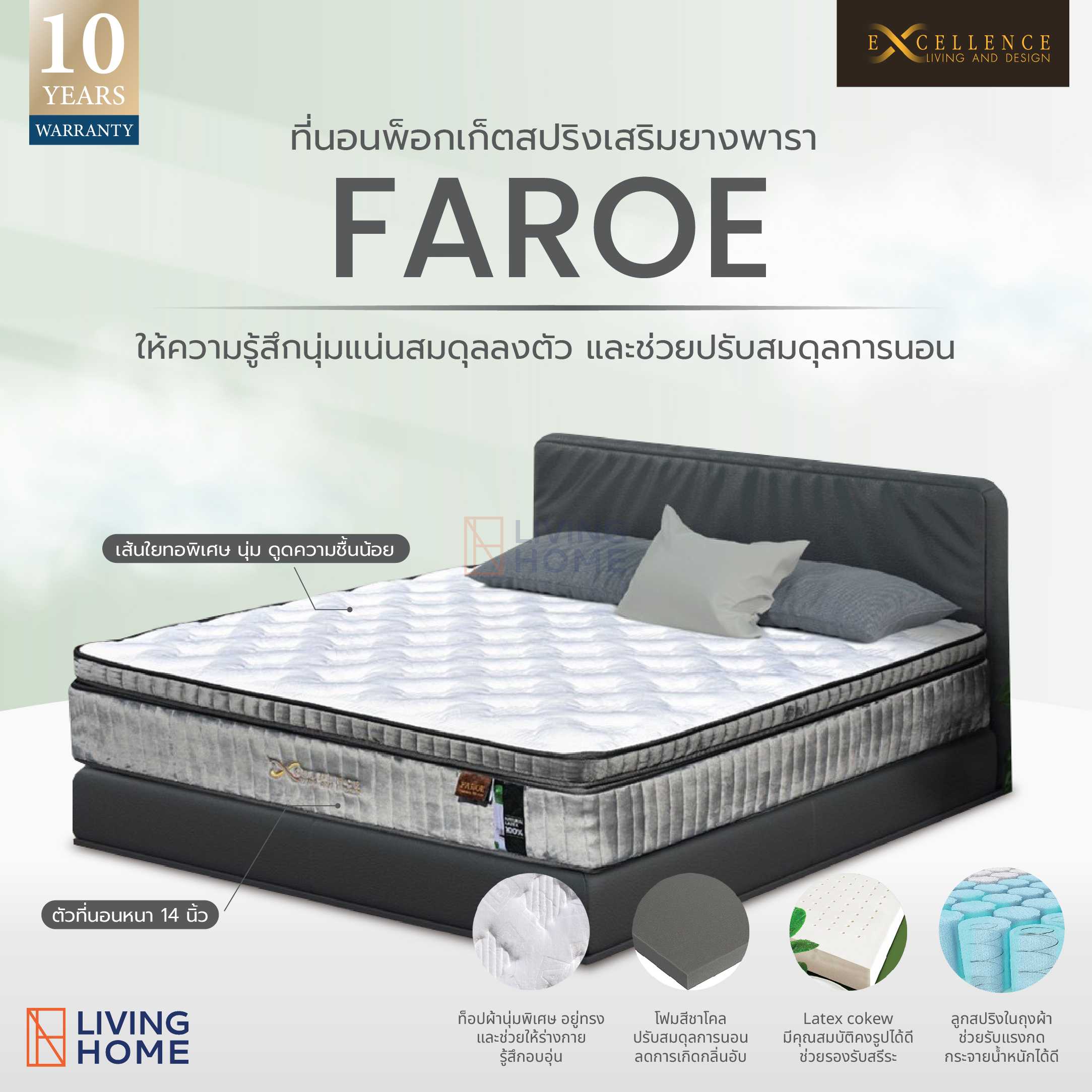 ที่นอนพ็อกเก็ตสปริงเซอรี่ 6 ฟุต หนา 14 นิ้ว รุ่น FAROE (ฟาโรห์) พรีออเดอร์