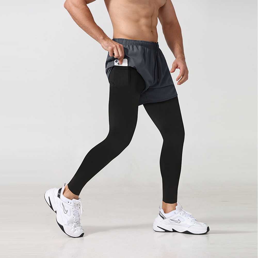กางเกงออกกำลังกาย 2-in-1 ซัปในขายาว ฟิตเนส วิ่งมาราธอน Men Running (F38)