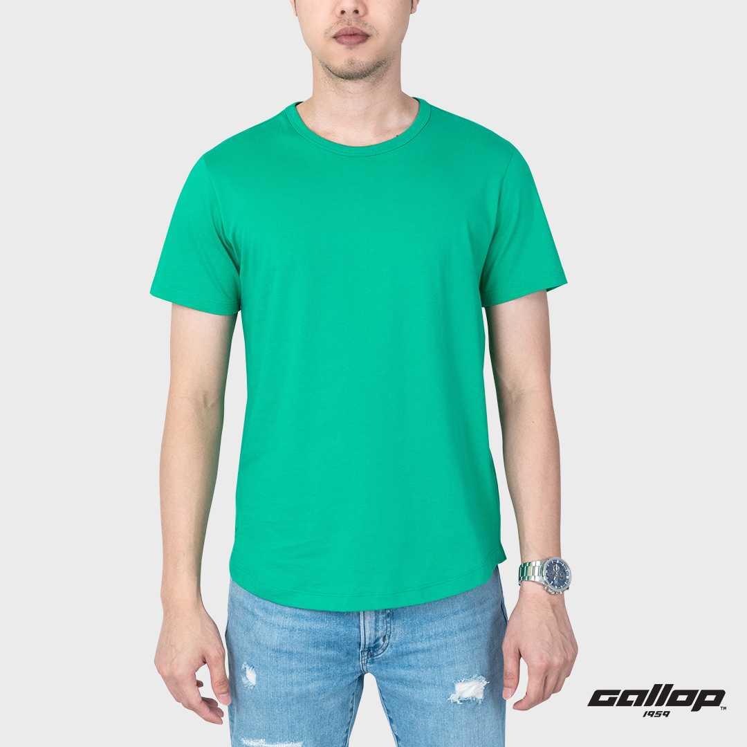 GALLOP : Men's Wear เสื้อยืดคอกลม (Round-necked) รุ่น ชายโค้ง GBT9002 สี Parakeet-เขียว