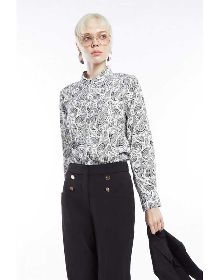 เสื้อเชิ้ตผ้าซาตินลายพาสลีย์ | Paisley Print Satin Shirt | 01011