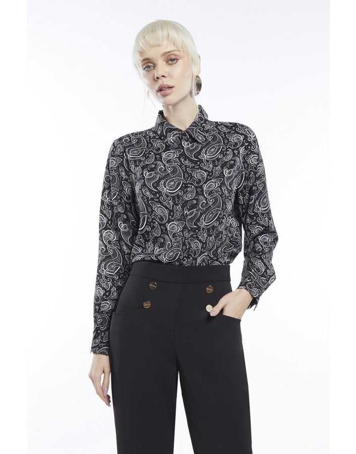 เสื้อเชิ้ตผ้าซาตินลายพาสลีย์ | Paisley Print Satin Shirt | 01011