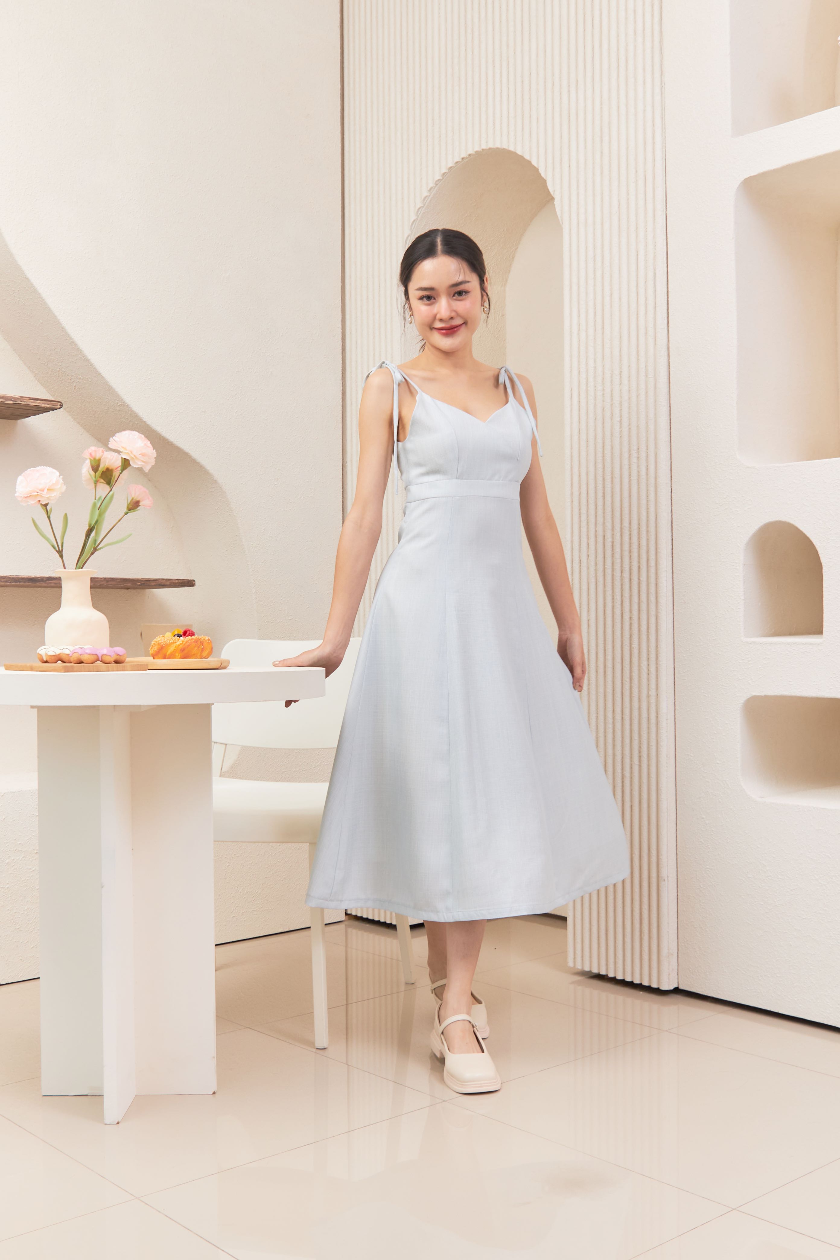 [Cutelooks] CL028 Maple dress เดรสยาวสายผูกไหล่ ผ้าลินินฝรั่งเศส