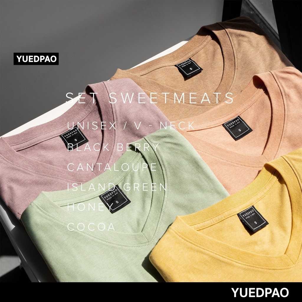 Yuedpao ยืดเปล่า เสื้อยืดคอวี ผ้านุ่มใส่สบาย ไม่ย้วย ยับยาก เสื้อยืดสีพื้น คอวี - Set butter honey