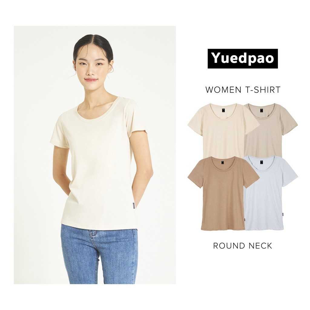 Yuedpao⚡ยืดเปล่า เสื้อยืดผู้หญิงคอกลม เข้ารูป ไม่ย้วย ยับยาก สีพื้น ผู้หญิง - Set Warm Neutral