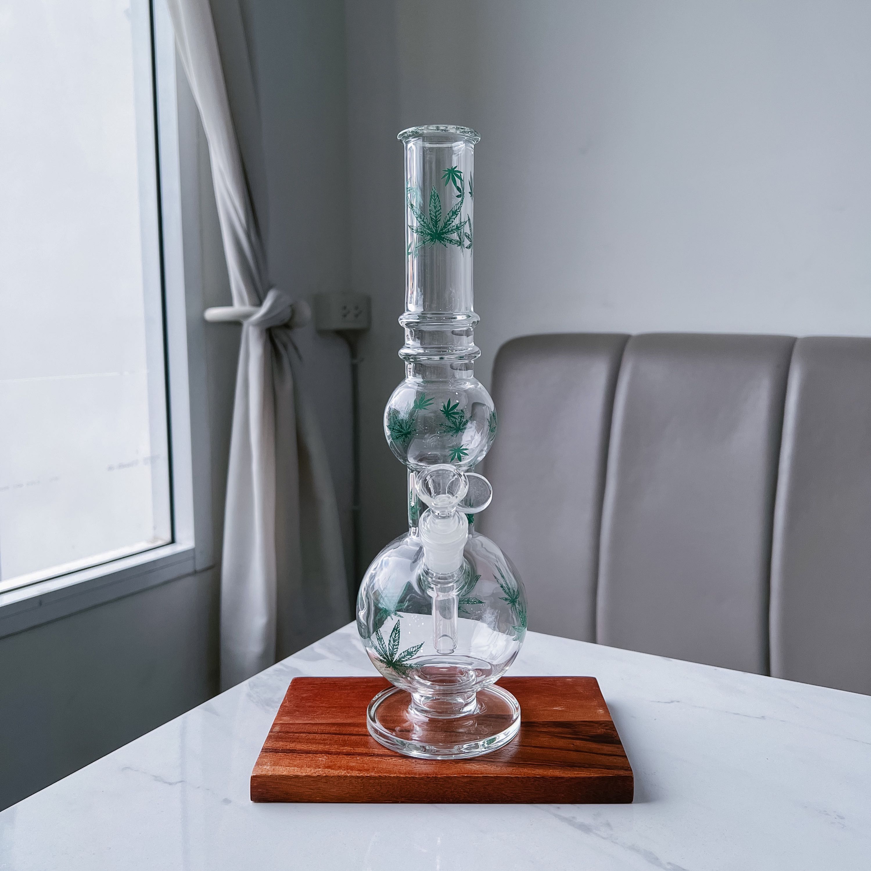 Flower Leaf Bubble Base Glass Bong | 35 cm
