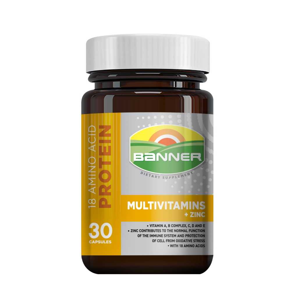 BANNER Gold Plus Multivitamins + Zinc (เหลือง) ขวดแก้ว 30 Caps