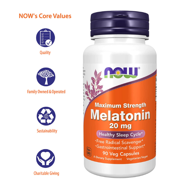 NOW Supplements, Maximum Strength Melatonin 20 mg / 90 Veg Capsules