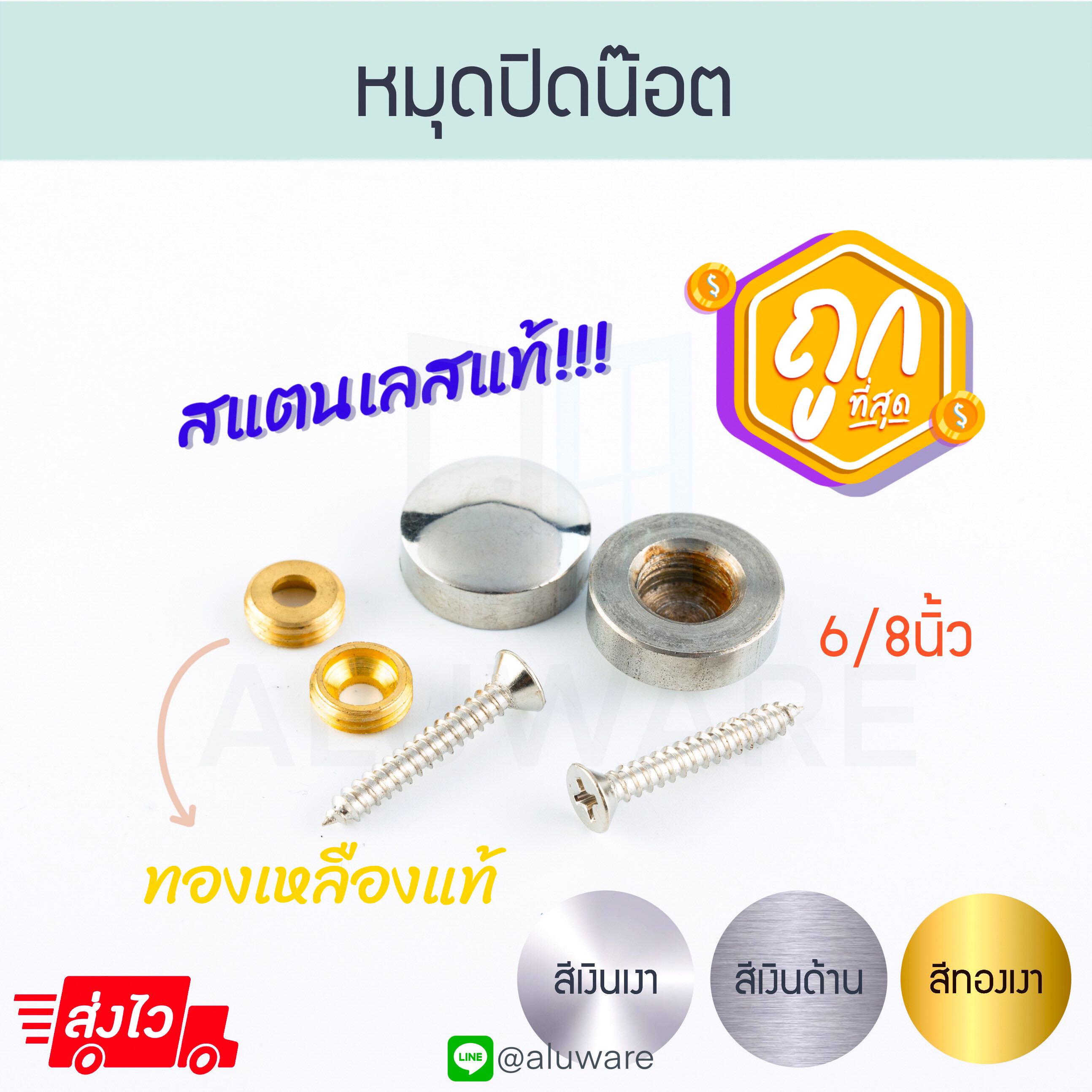 หมุดปิดน็อต (2ตัว) 6/8นิ้ว หมุดยึด ฝาปิดสกรู กระจก หมุดปิดหัวสกรู หมุดกระจก Aluware AW138