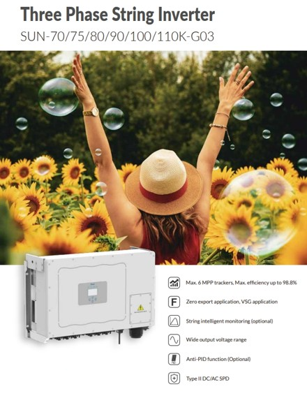 อินเวอร์เตอร์ TMDA 100kW 3 Phase On grid Inverter รุ่น SUN-100K-G03