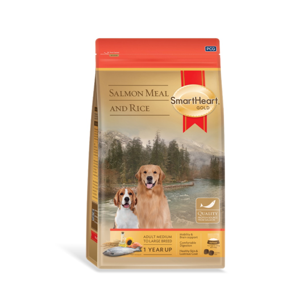 SmartHeart Gold สมาร์ทฮาร์ท โกลด์ อาหารสำหรับสุนัขโต พันธุ์ใหญ่ รสปลาแซลมอน & ข้าว 3 kg.