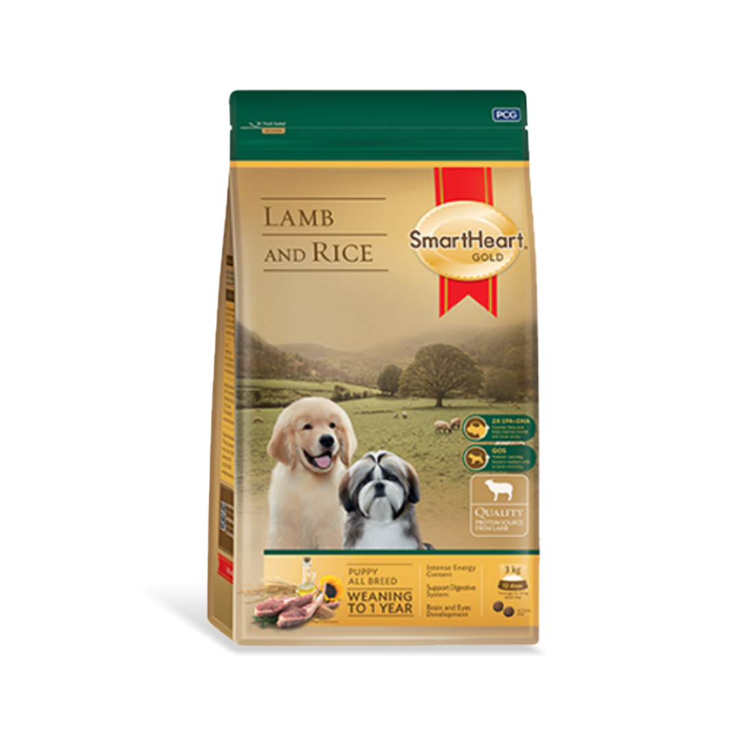 SmartHeart Gold สมาร์ทฮาร์ท โกลด์ อาหารสำหรับลูกสุนัข รสเนื้อแกะ & ข้าว 3 kg.