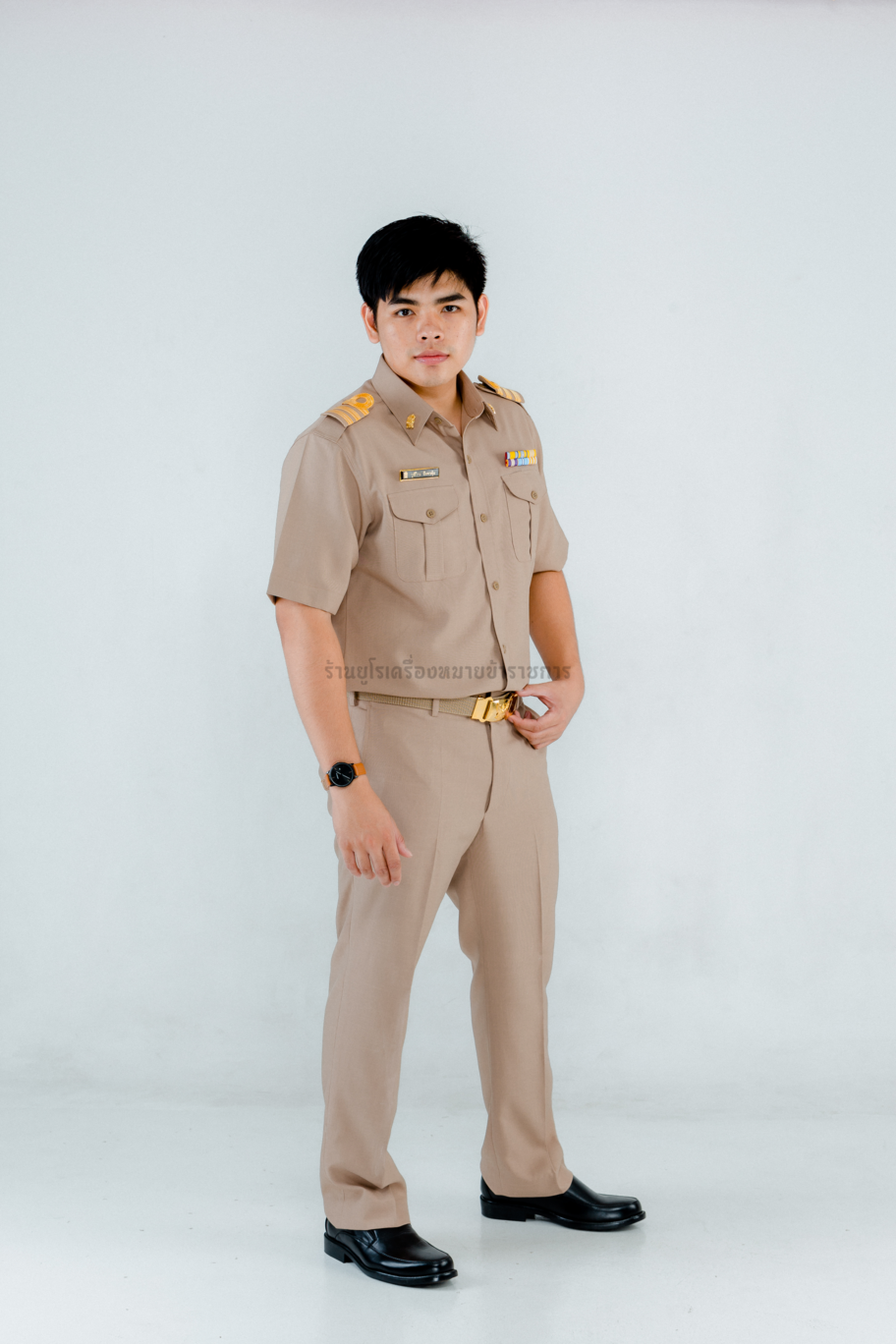 ชุดข้าราชการ ชุดกากีแขนสั้นชาย มีไซส์พิเศษ(3XL-5XL) ผ้า Hisofy