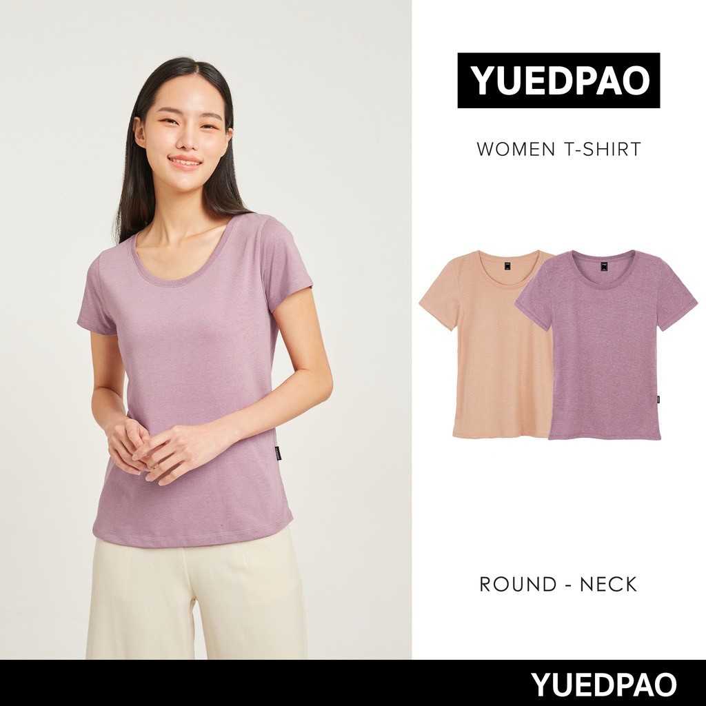 Yuedpao⚡ยืดเปล่า เสื้อยืดผู้หญิงคอกลม ทรงเข้ารูป ไม่ย้วย ยับยาก สีพื้น ผู้หญิง - Set berry milk