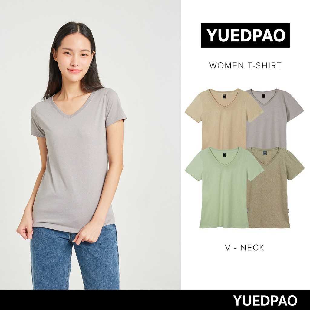Yuedpao⚡ยืดเปล่า เสื้อยืดผู้หญิงคอวี ทรงเข้ารูป ไม่ย้วย ยับยาก เสื้อยืดสีพื้น ผู้หญิง - Set Forest