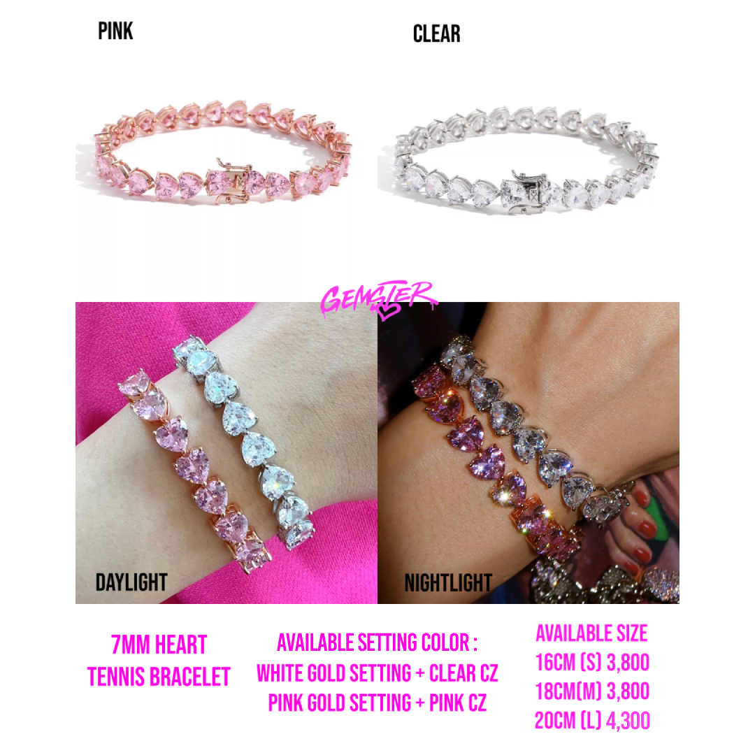 [พร้อมส่ง] 7mm Heart Tennis Bracelet (2 setting)
