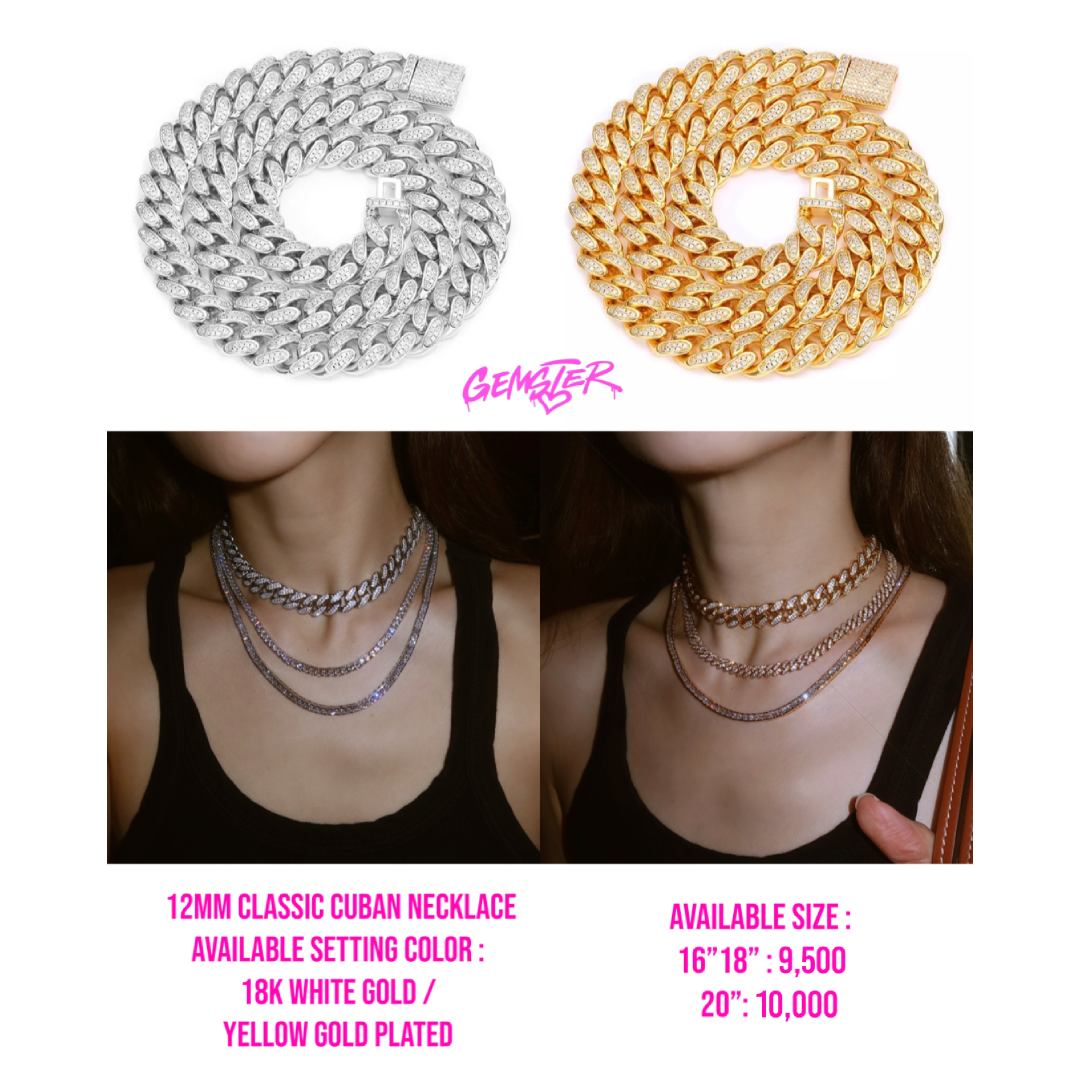 [พร้อมส่ง] 12mm Classic Cuban Necklace (2 setting)