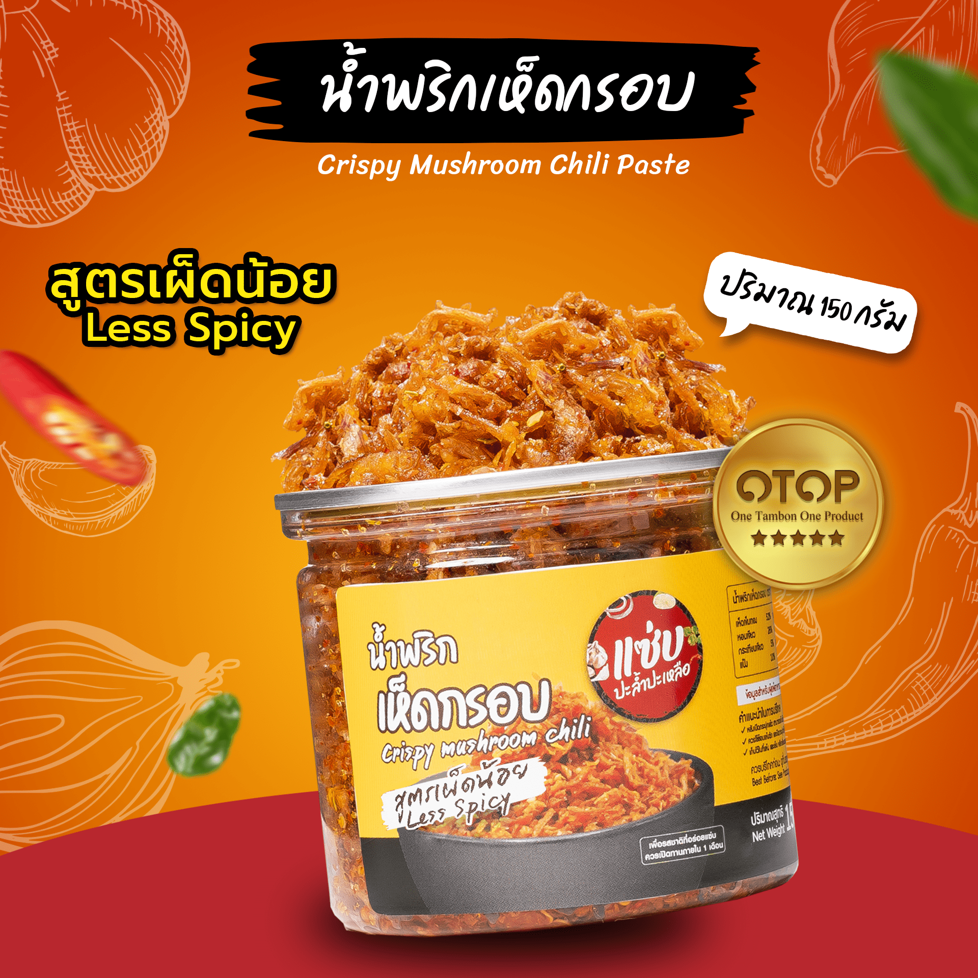 น้ำพริกเห็ดกรอบ (สูตรเผ็ดน้อย)