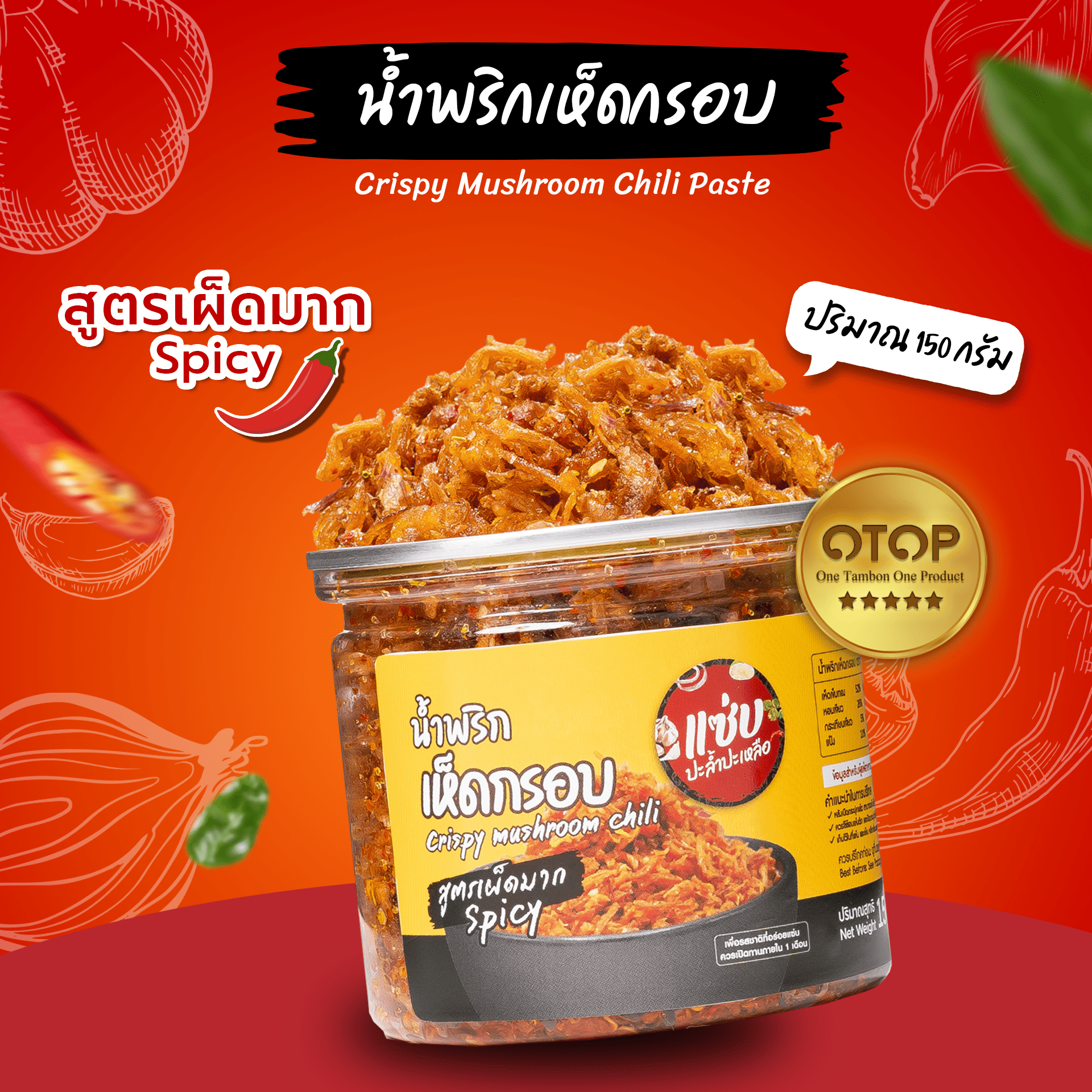 น้ำพริกเห็ดกรอบ (สูตรเผ็ดมาก)