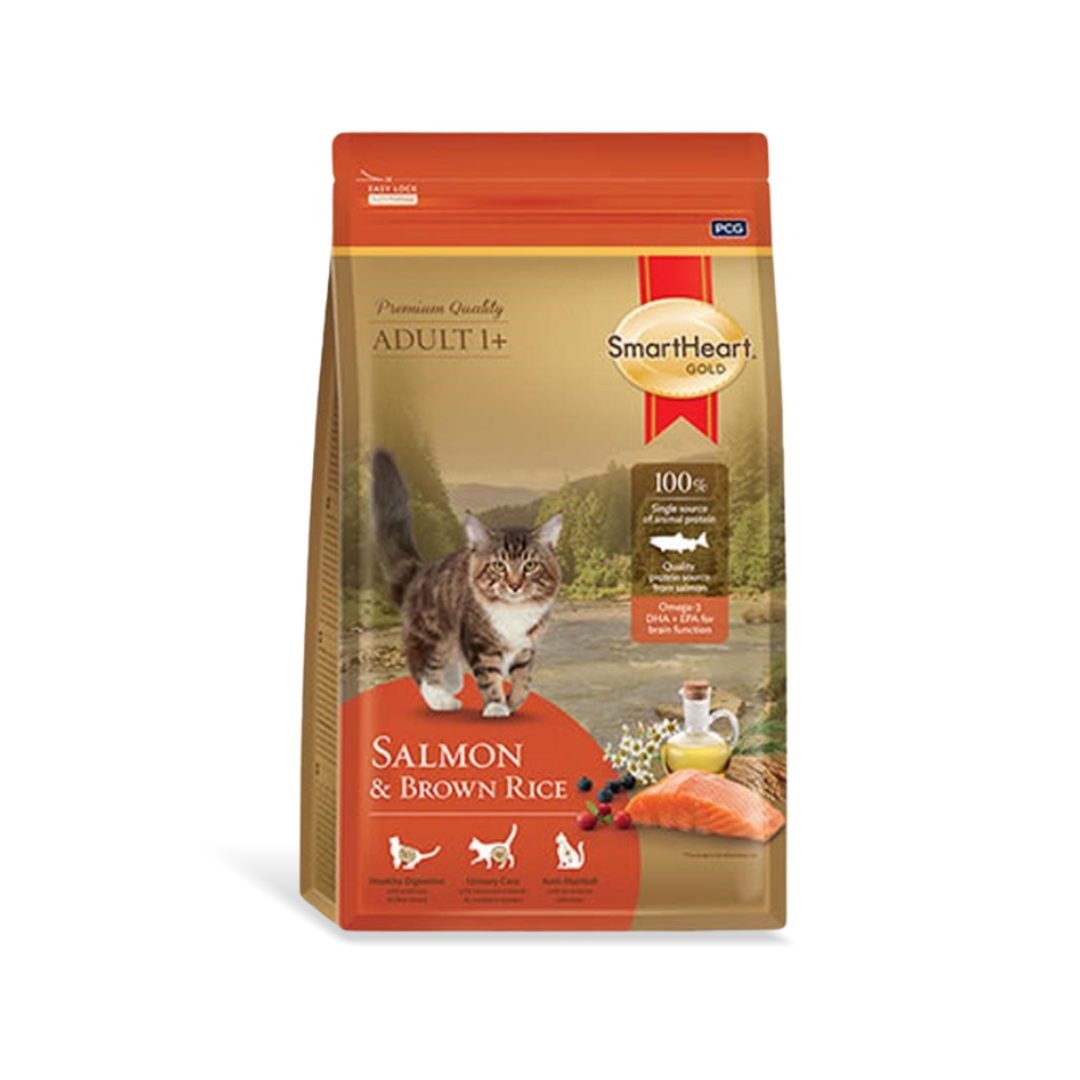 SmartHeart Gold สมาร์ทฮาร์ท โกลด์ อาหารสำหรับแมวโต สูตรแซลมอนแอนด์บราวน์ไรซ์ 3 kg.