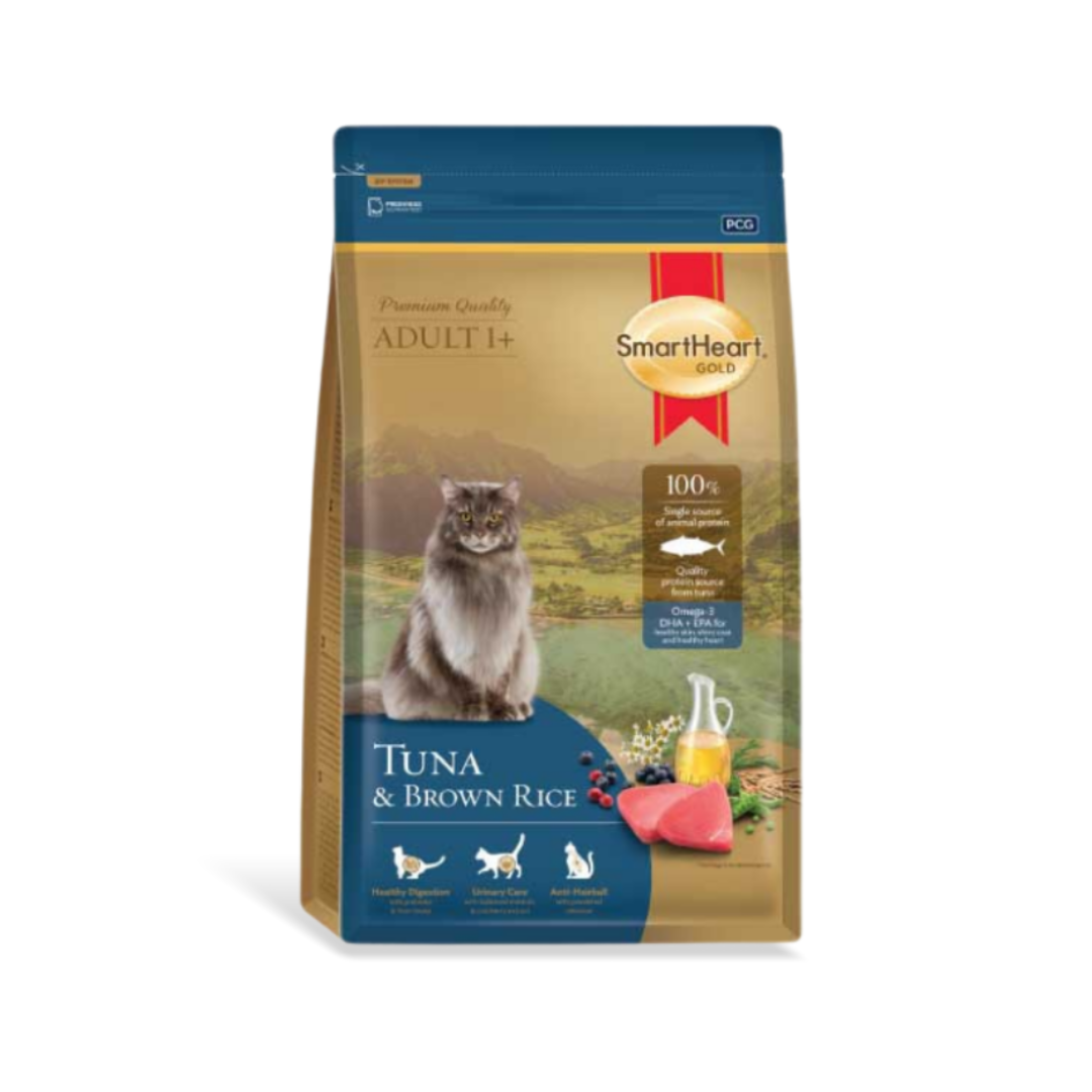 SmartHeart Gold สมาร์ทฮาร์ท โกลด์ อาหารสำหรับแมวโต สูตรปลาทูน่าแอนด์บราวน์ไรซ์ 3 kg.