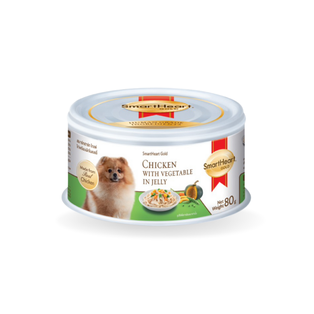 SmartHeart Gold สมาร์ทฮาร์ท โกลด์ อาหารสำหรับสุนัข แบบกระป๋อง รสไก่และผักในเยลลี่ 80 g.