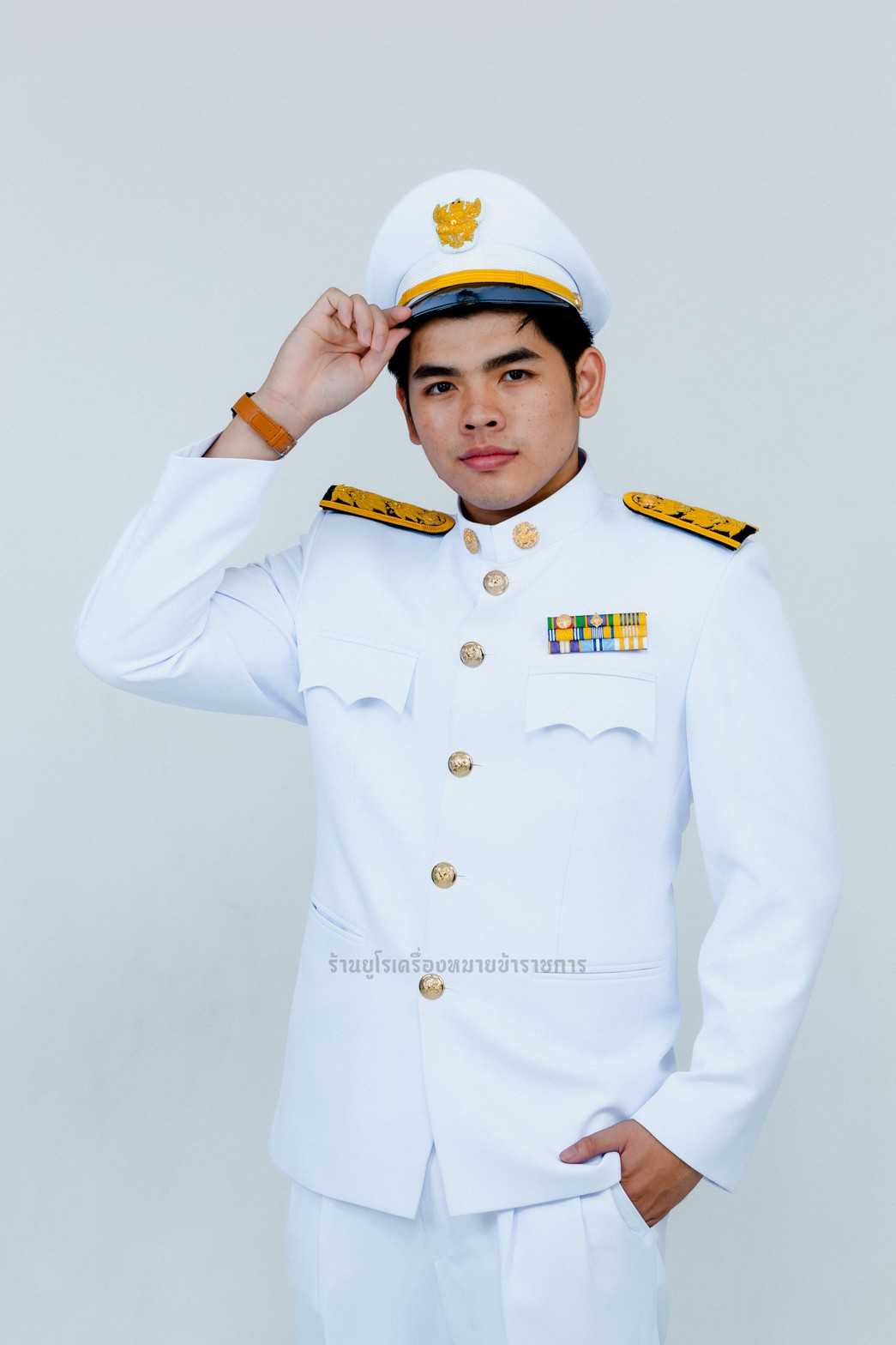 ชุดปกติขาวผ้าโอโม่ (ผู้ชาย) มีไซส์พิเศษ (3XL,4XL,5XL)