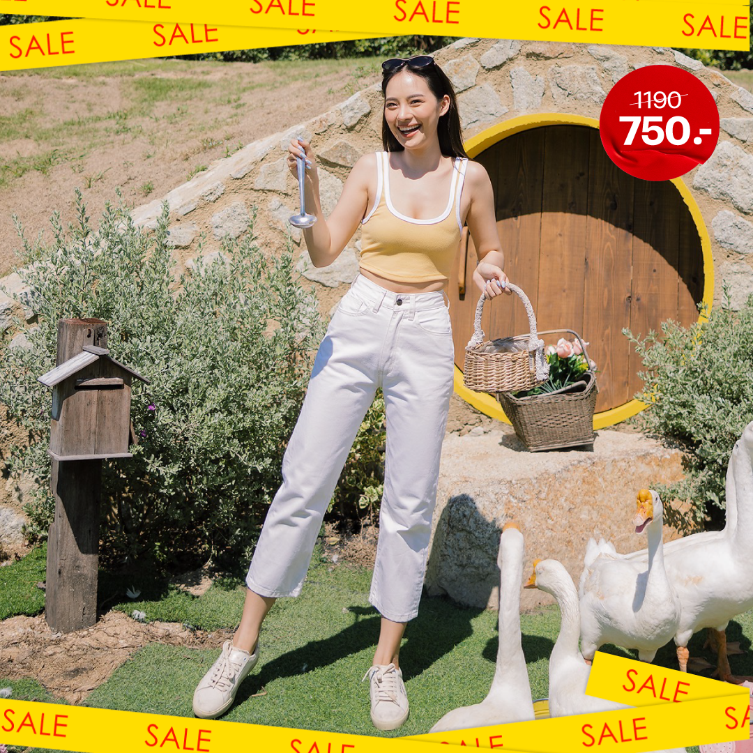 (SALE) กางเกงยีนส์ขายาว เอวสูง ทรงซิกะเรต รุ่น WILLOW WHITE MALT