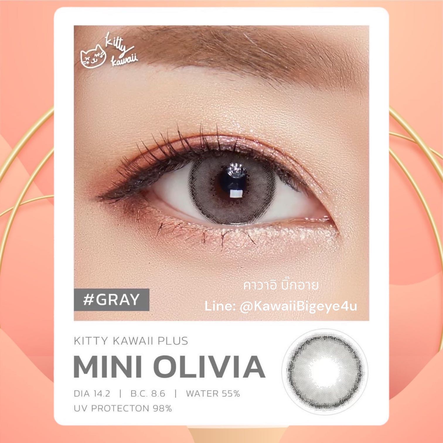 💓มีค่าสายตาสั้น💓 คอนแทคเลนส์ mini Olivia gray kitty kawaii