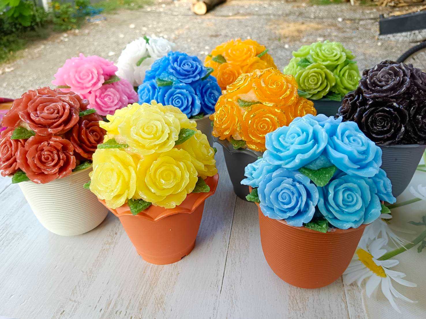 เทียนหอมกุหลาบ ในกระถาง ขนาดกระถาง 3 นิ้ว มีหลายสี คละกลิ่น