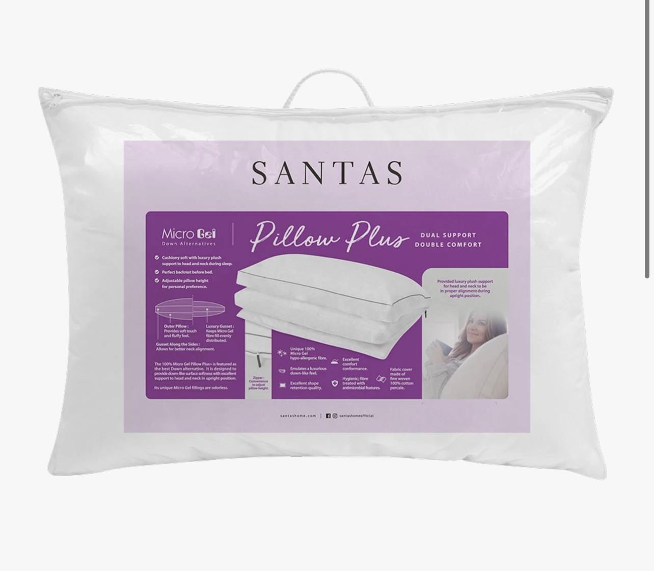 SANTAS หมอนหนุน รุ่น MICROGEL PILLOW PLUS  ขนาด 19 x 29 นิ้ว