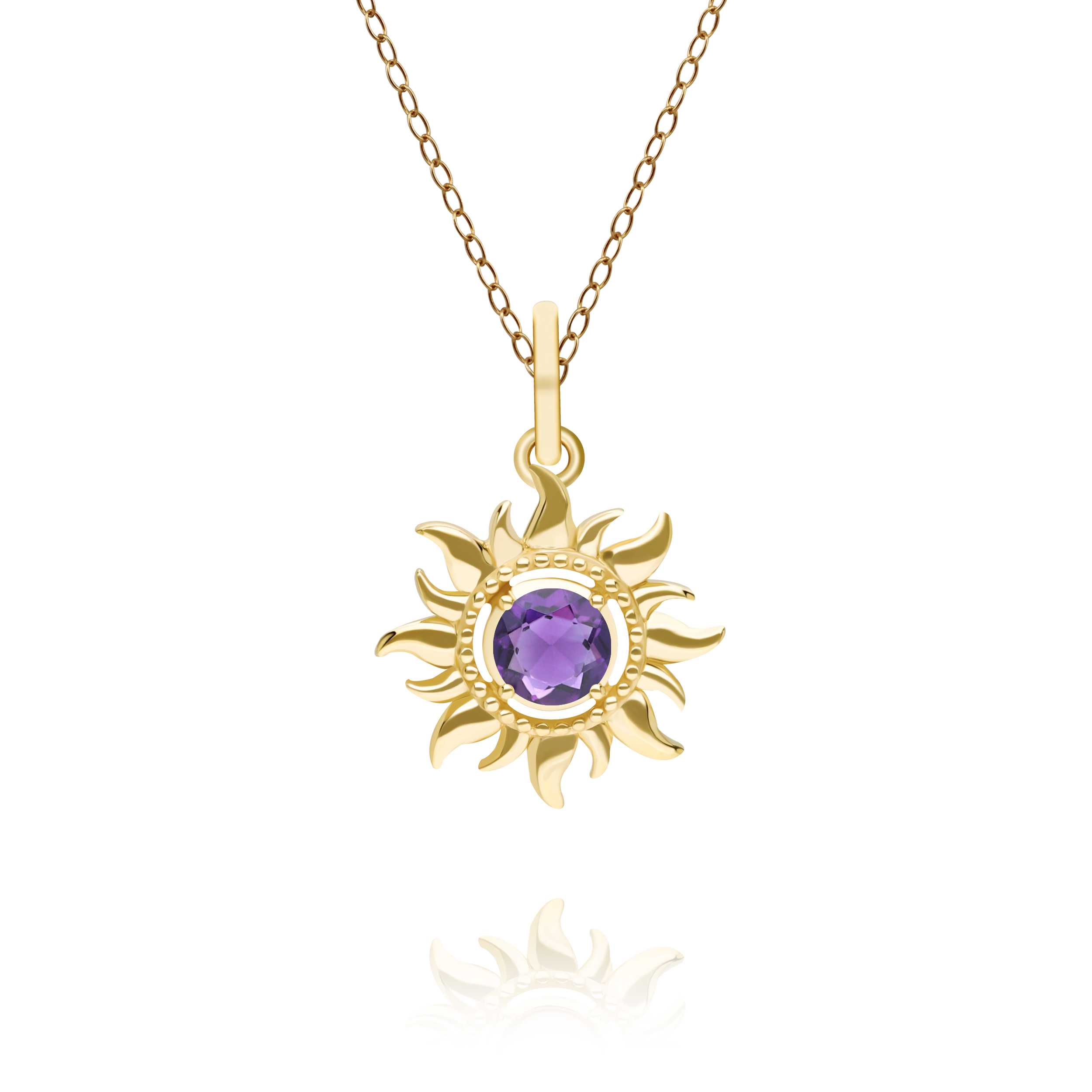 จี้ทองคำ 9K ประดับอเมทิสต์ (AMETHYST) อัญมณีประจำเดือนเกิดกุมภาพันธ์ ดีไซน์แสงอาทิตย์