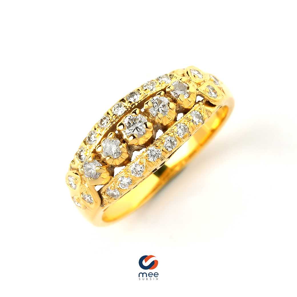 แหวนเพชรแถวสไตล์โบราณ 0.35 กะรัต น้ำ 95 ตัวเรือนทองคำ 18k [RG230070]