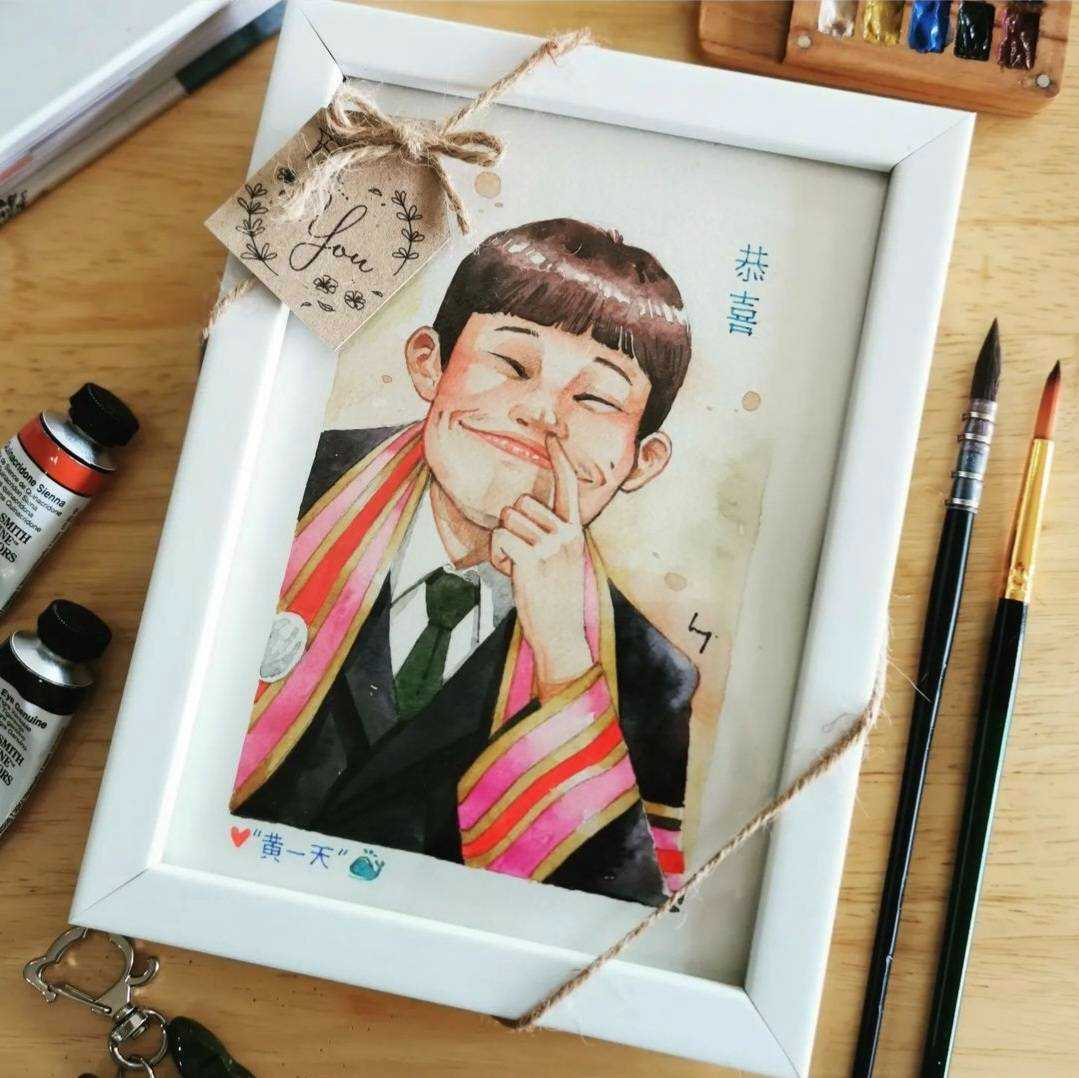 รับวาดรูป/ รูปสีน้ำ/ รูปเดี่ยว พร้อมกรอบ ขนาด M