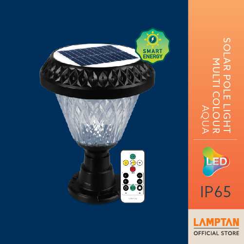 LAMPTAN โคมไฟหัวเสาพลังงานแสงอาทิตย์ Solar Pole Light Multi-Colour AQUA 2W