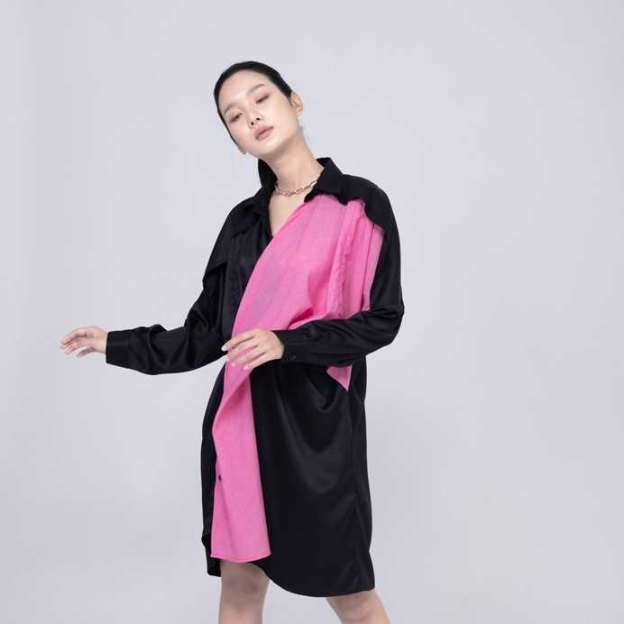 QueenCows ชุดให้นม Masy Black-Pink Dress Shirt (Black-Pink)
