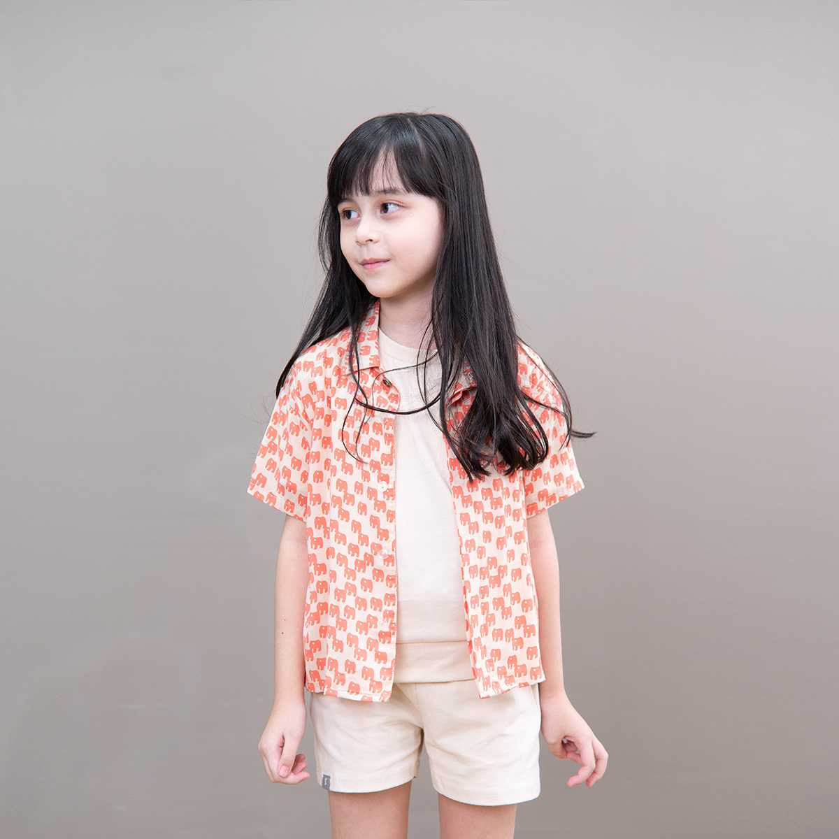 QueenCows Kids เสื้อเชิ้ต Moutarde Print Shirt (Orange)