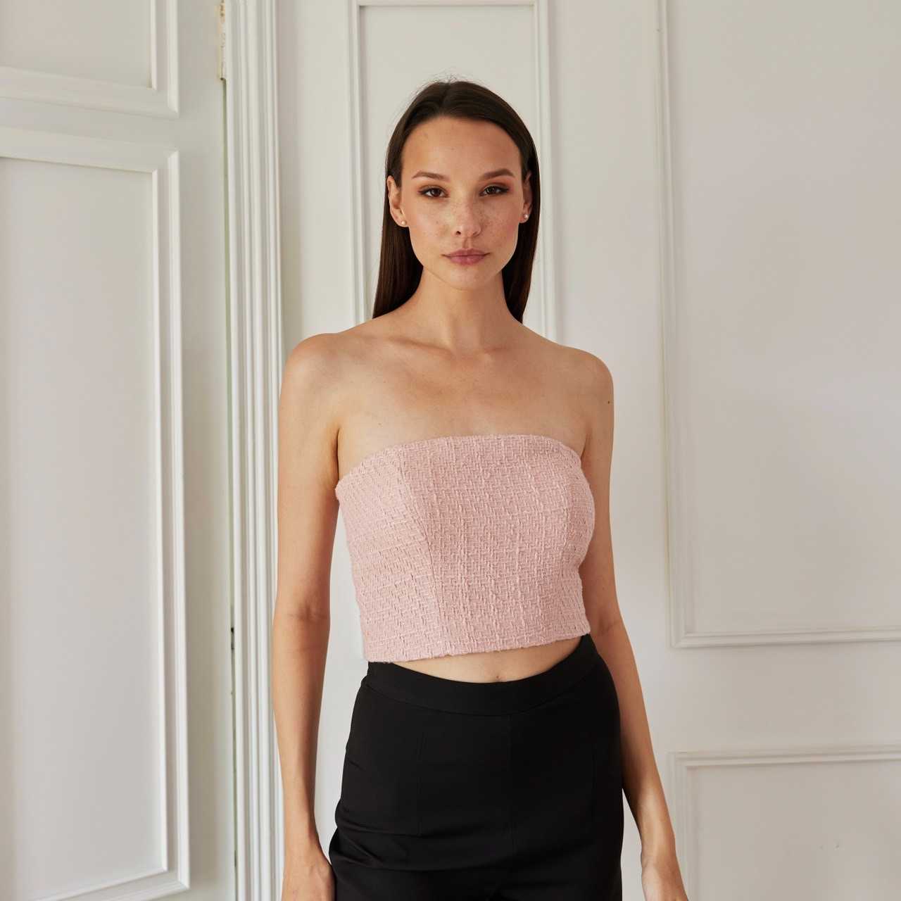 (HUSSA Boutique) Janie Top -PrimrosePink เสื้อเกาะอกผ้าทวีต