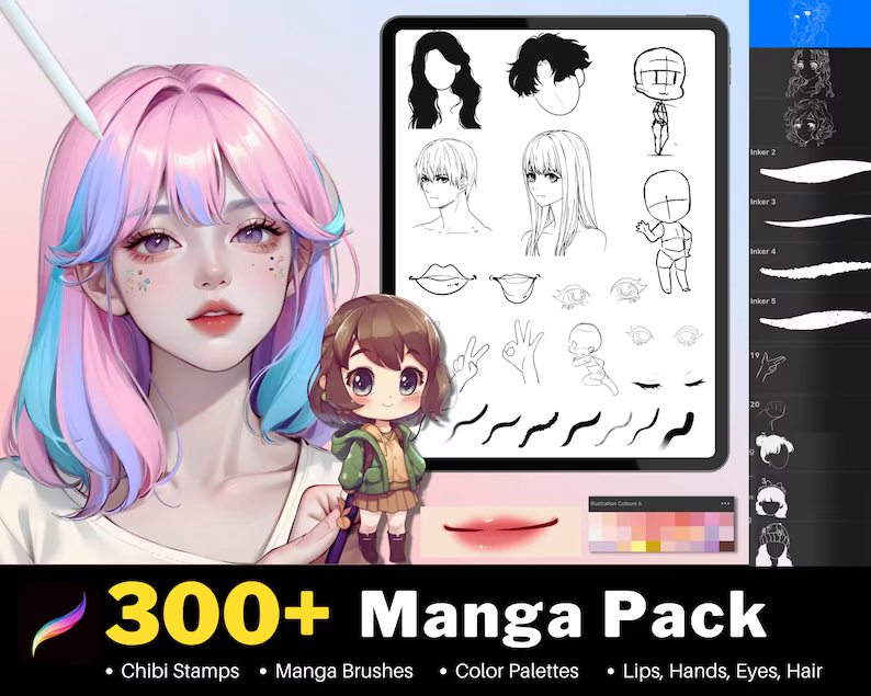 บรัขในเว็บ ❥ 300+ Procreate Manga Brushes and Stamp