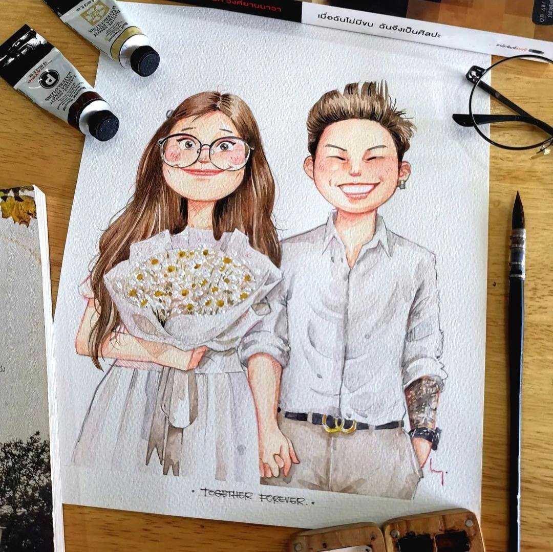 รับวาดรูป/ รูปสีน้ำ/ ของขวัญวันแต่งงาน / for Wedding Gift