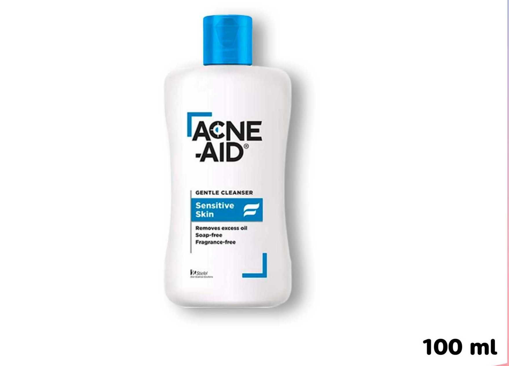 (สีฟ้า) Acne Aid Gentle Cleanser 100mL แอคเน่ เอด สบู่เหลวล้างหน้า สูตรอ่อนโยน-A