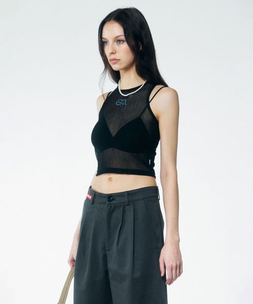 (พร้อมส่ง) Sculptor mesh sleeveless top black