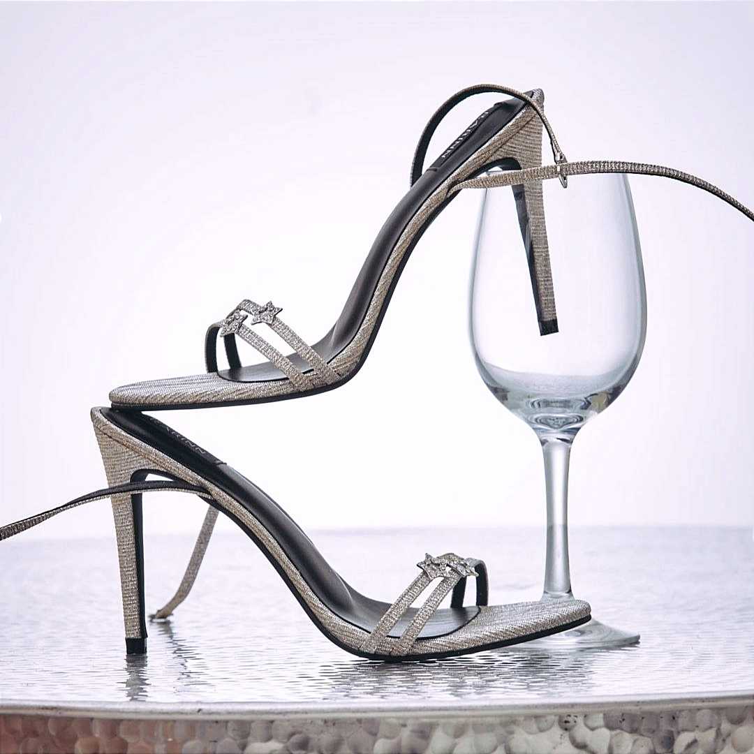 SALE! รองเท้าส้นสูง Stardust ankle strappy heels - Silver sand