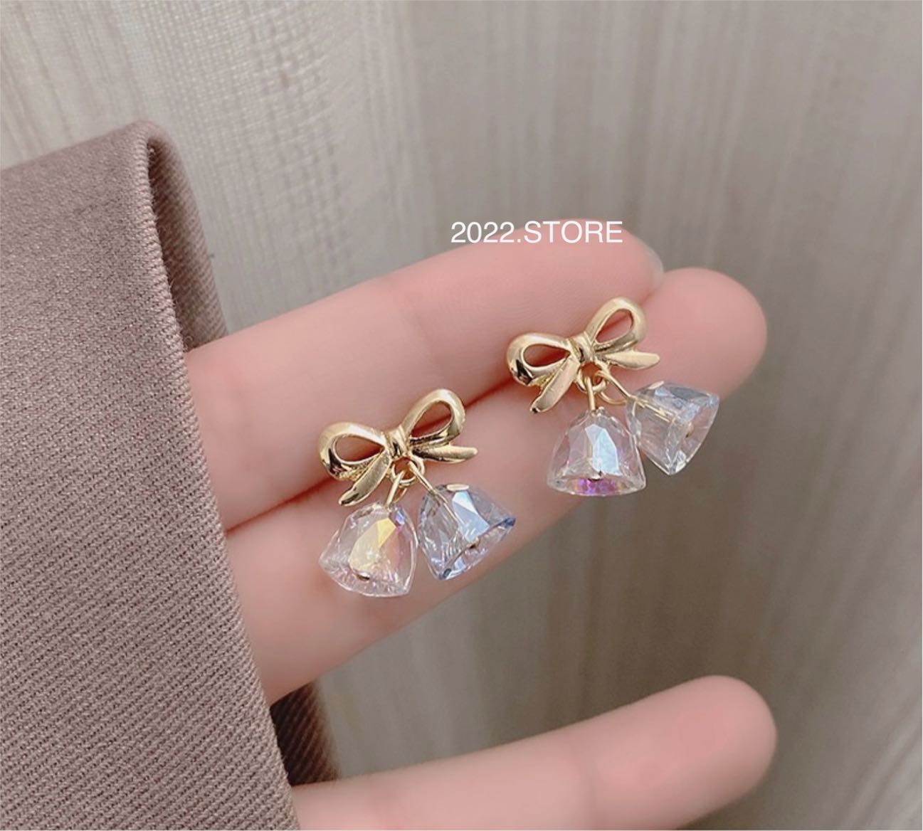 Korea style earrings ก้านเงินแท้ ชุบทอง14k 