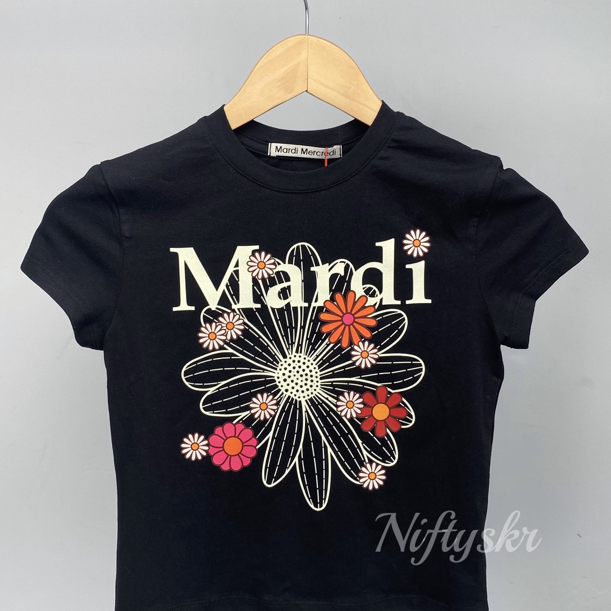 CROPPED TSHIRT FLOWERMARDI BLOSSOM_BLACK CREAM